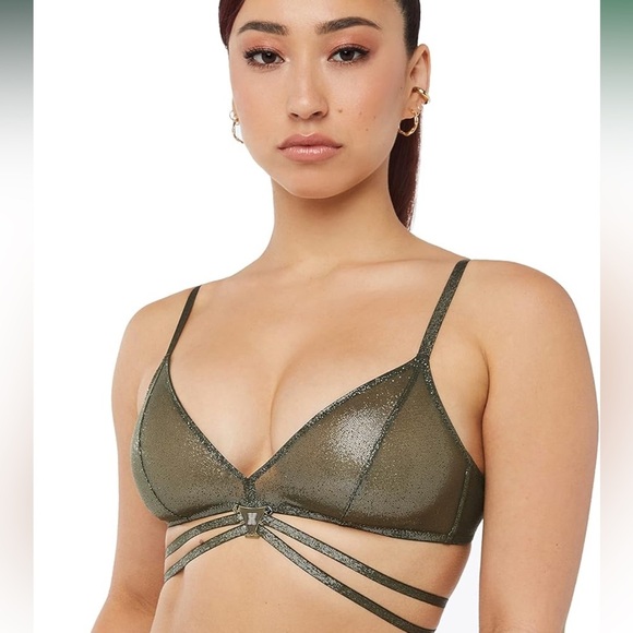 Savage X Fenty Going Platinum Strappy Mesh Bralette Deep Forest Green size Small - Picture 1 of 5